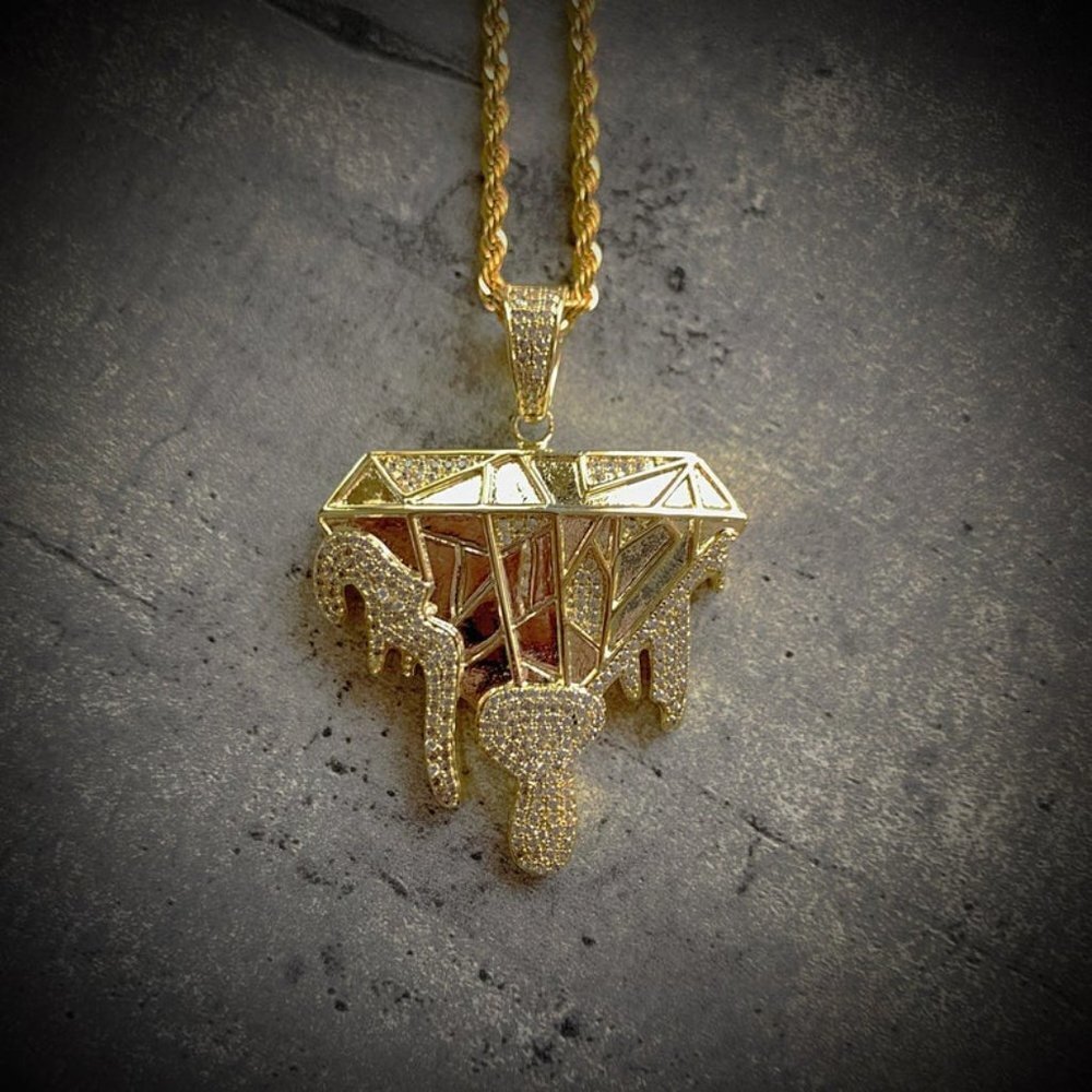 14K Diamond Drippin Pendant Fully Iced Out & Chain - 0046